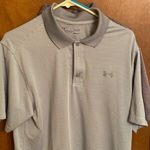 Mens UnderArmour Golf Polo size L. Grey / white striped